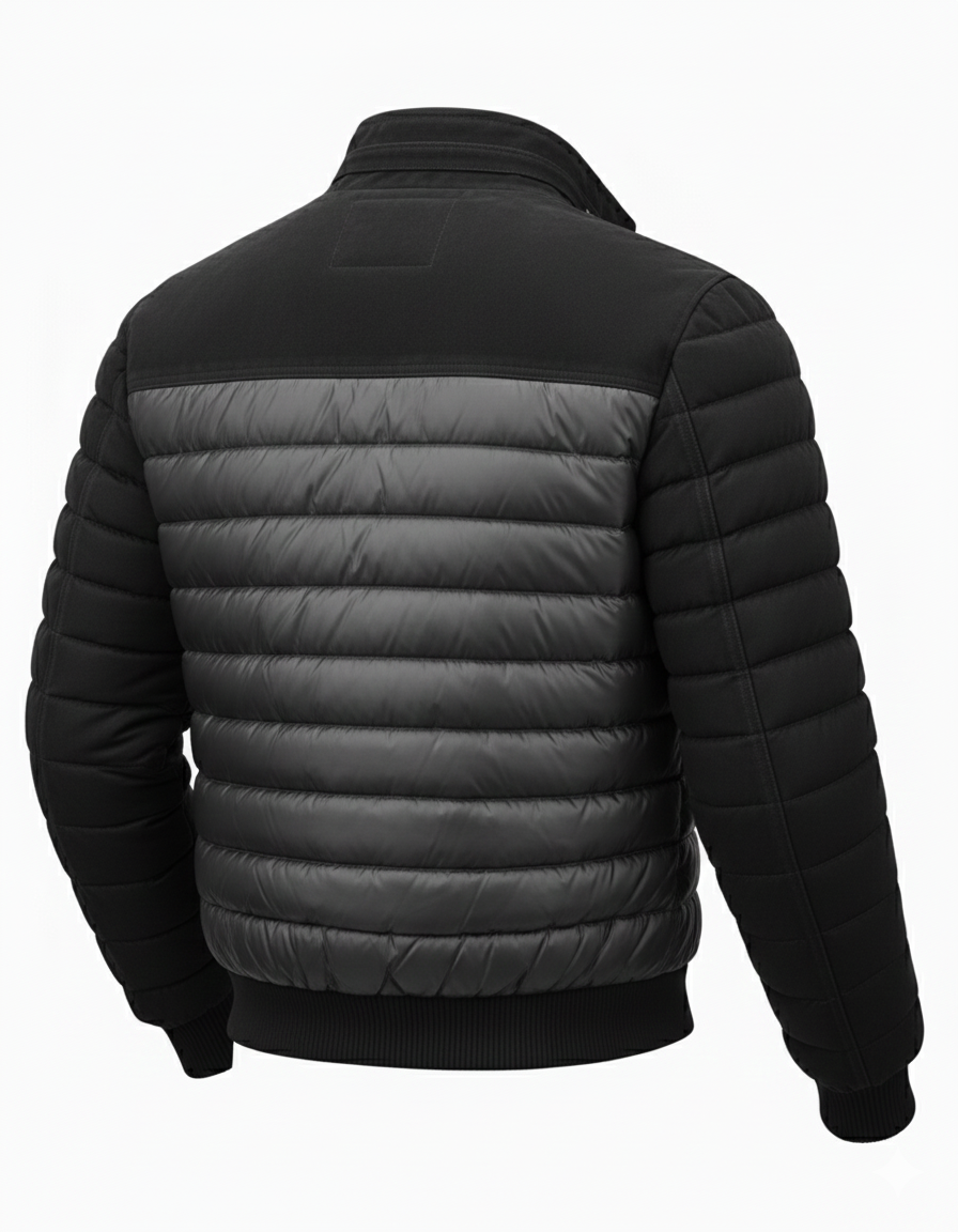 Lorenzo Riva Milano™ | Double-Breasted Denim Puffer Jacket with Camouflage Inserts