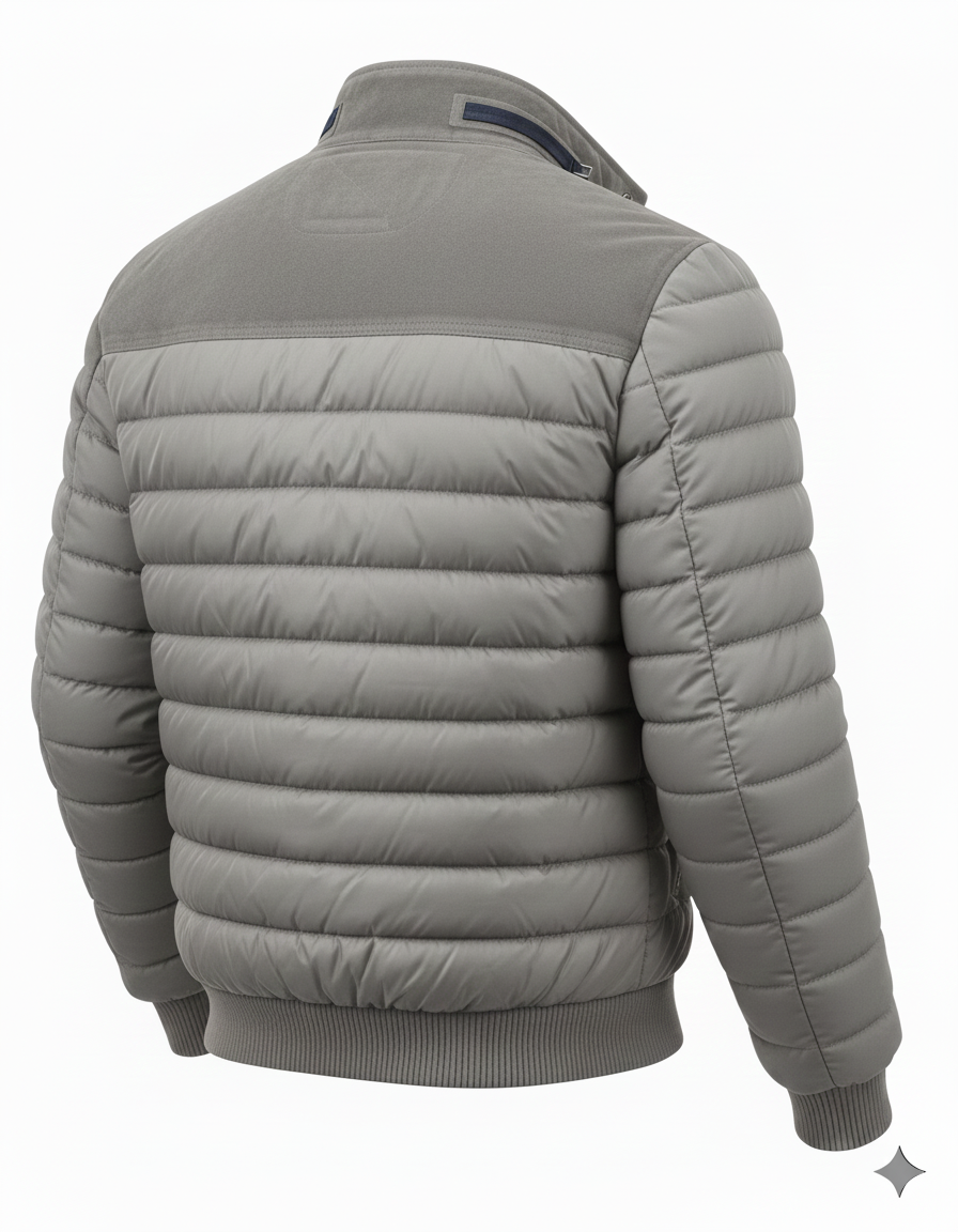 Lorenzo Riva Milano™ | Double-Breasted Denim Puffer Jacket with Camouflage Inserts