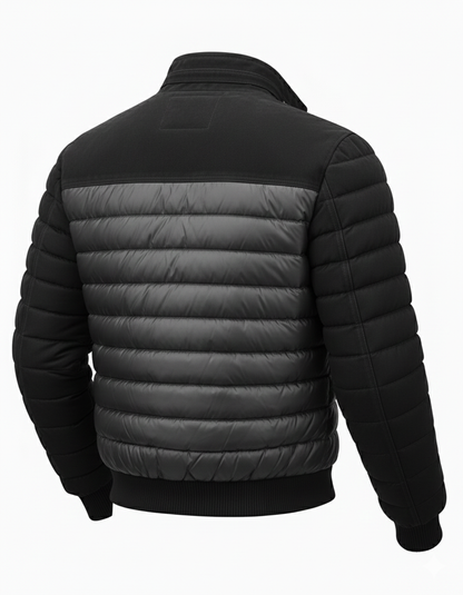 Lorenzo Riva Milano™ | Double-Breasted Denim Puffer Jacket with Camouflage Inserts